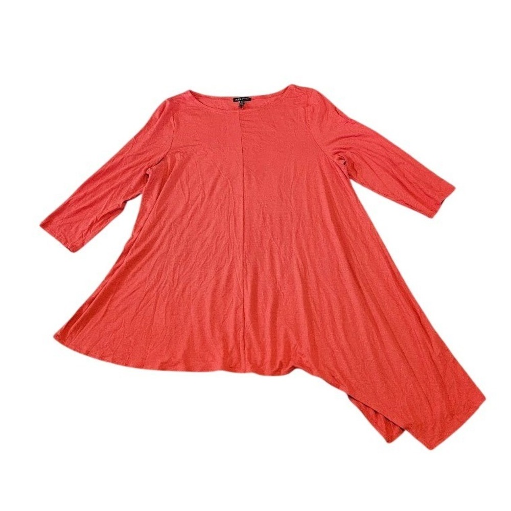 Eileen Fisher Womens XL Coral Red Viscose Jersey Asymmetric Sharkbite Tunic Top